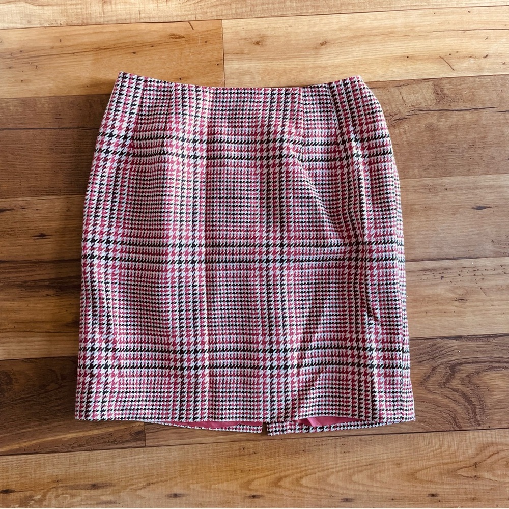 Vintage Talbots Pink Houndstooth 100% Wool Pencil Skirt Size 12W Petite